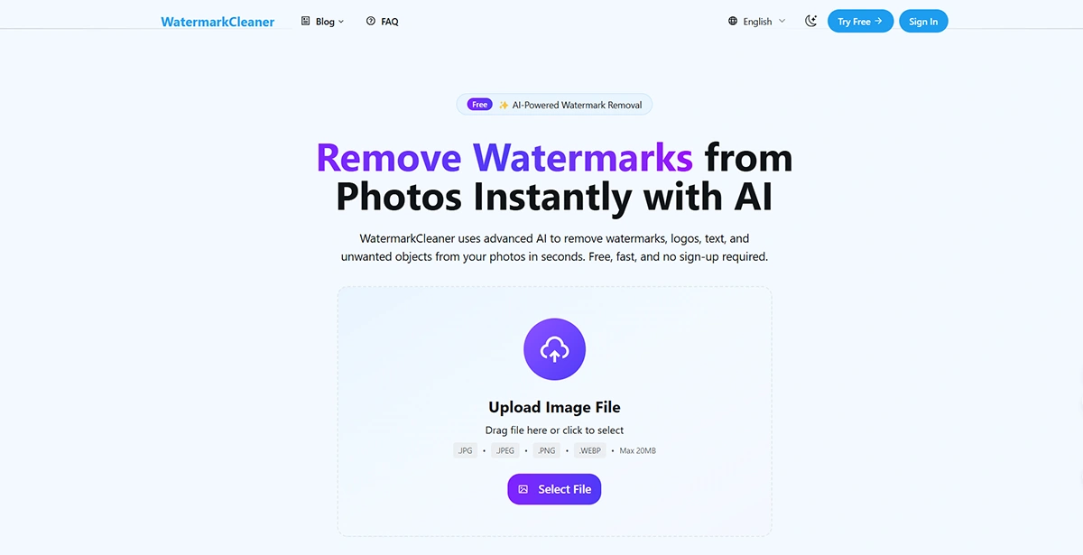 Upload interface to watermarkcleaner.com