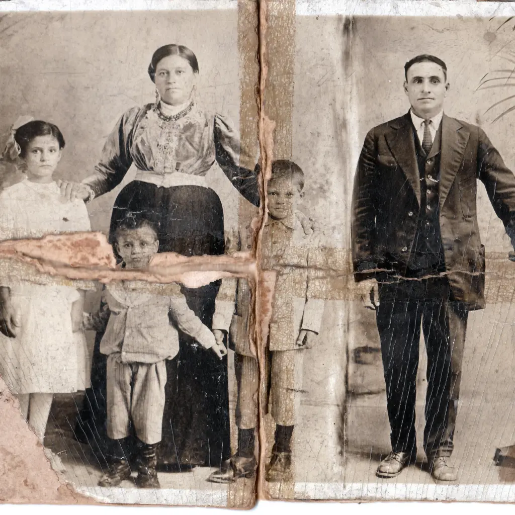 Before: old photo with scratches and damage